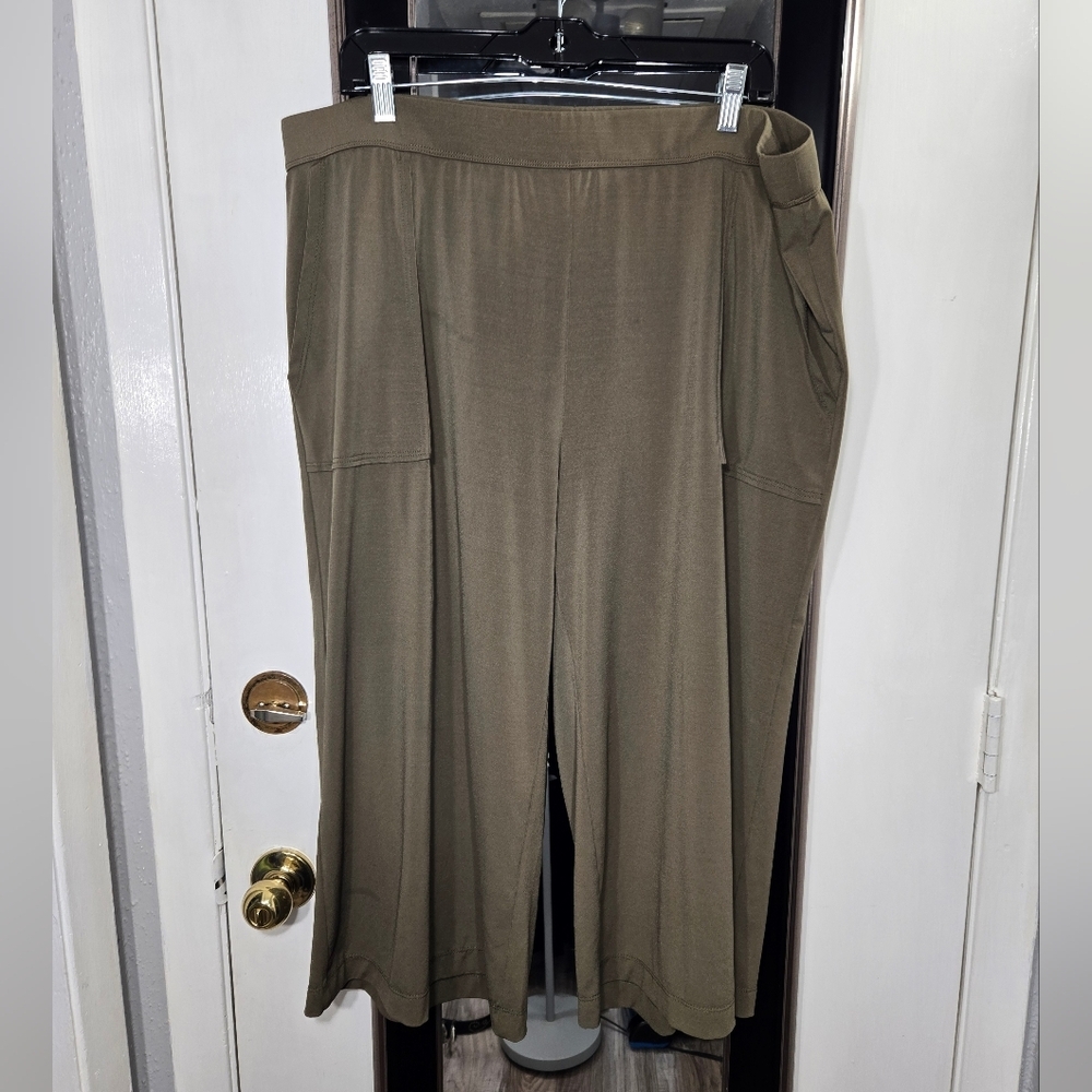 Lisa Rinna Collection Green Wide Leg Cropped Pants Sz XL